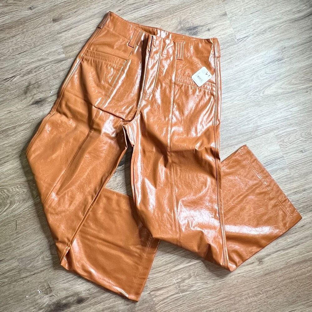 Free People Star-Crossed Lovers Vegan Pants - Straight Leg Brown Womens 8 NWT